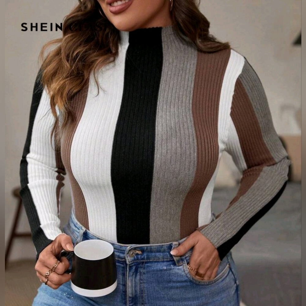 SHEIN Multicolor Ribbed Knit Sweater